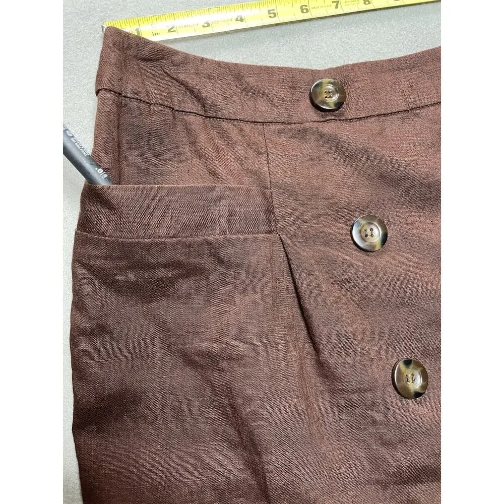 Focus 2000 Women Size 12 Brown‎ Linen Wrap Skirt Accent Buttons Lined Lagenlook